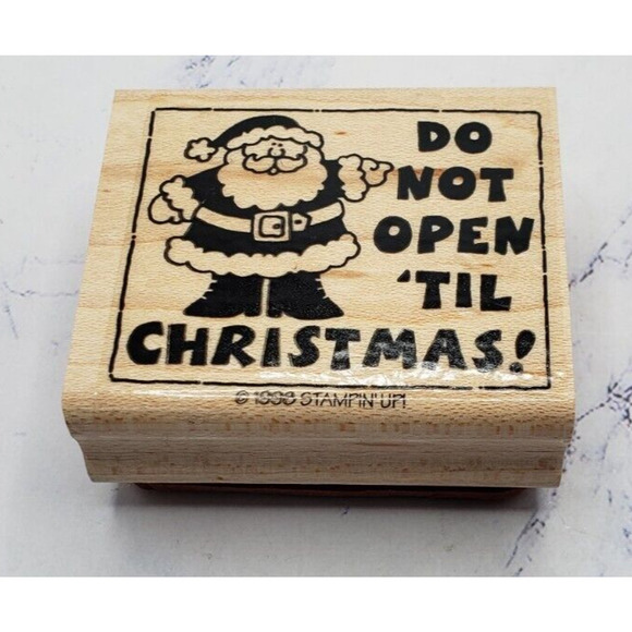 Stampin' Up! Santa Do Not Open Til Christmas Gift Tag Rubber Stamp - Picture 1 of 7